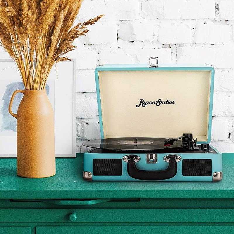 Vinyl Record Player 3 Speed Turntable Record Player with 2 Built in Stereo Speakers Replacement Needle Supports RCA Line Out AUX in Headphone Jack Portable Vintage Suitcase Teal