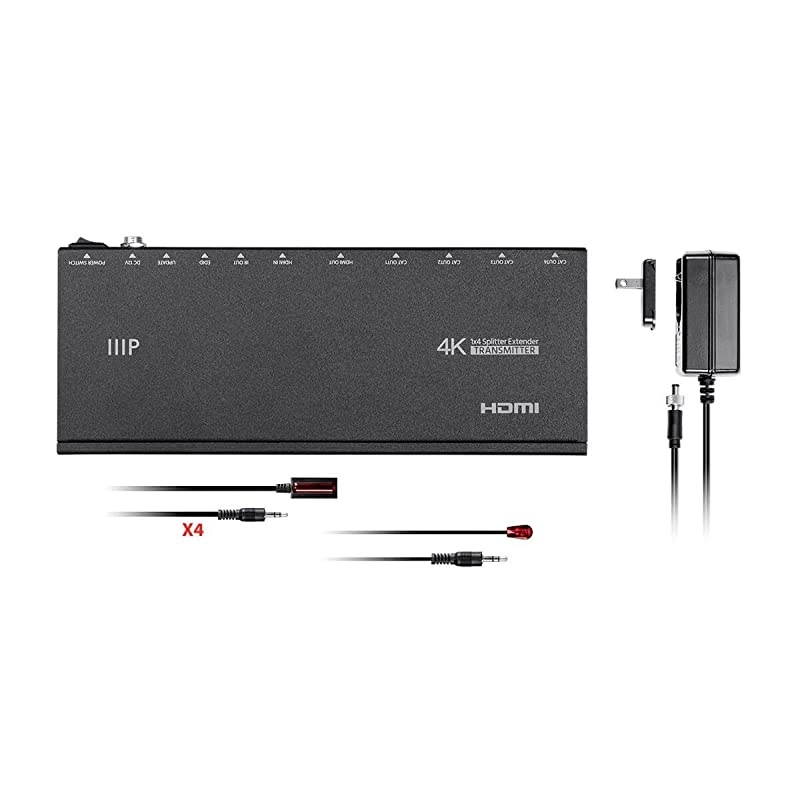 1x4 HDMI Amplifier Splitter - over Cat6, Complete Solution Kit, Extend Up to 50m (164 Feet) 1 HDMI Signal to 4 Displays (Compatible with PS4/5 Xbox Apple TV Fire Stick Roku Blu-Ray Player)