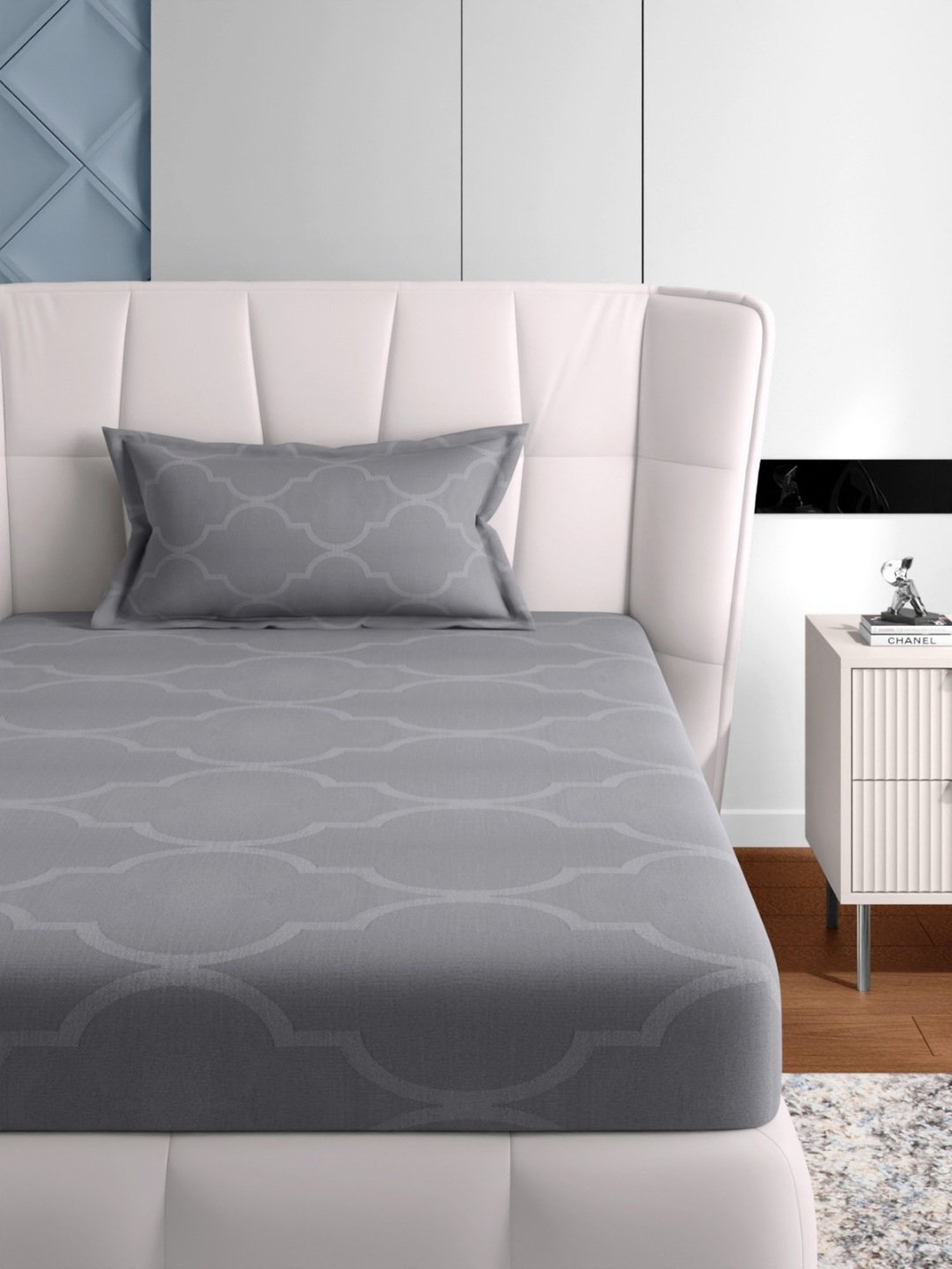 Petal Home Grey 300 TC Cotton Single Bedsheet with Pillow Cover