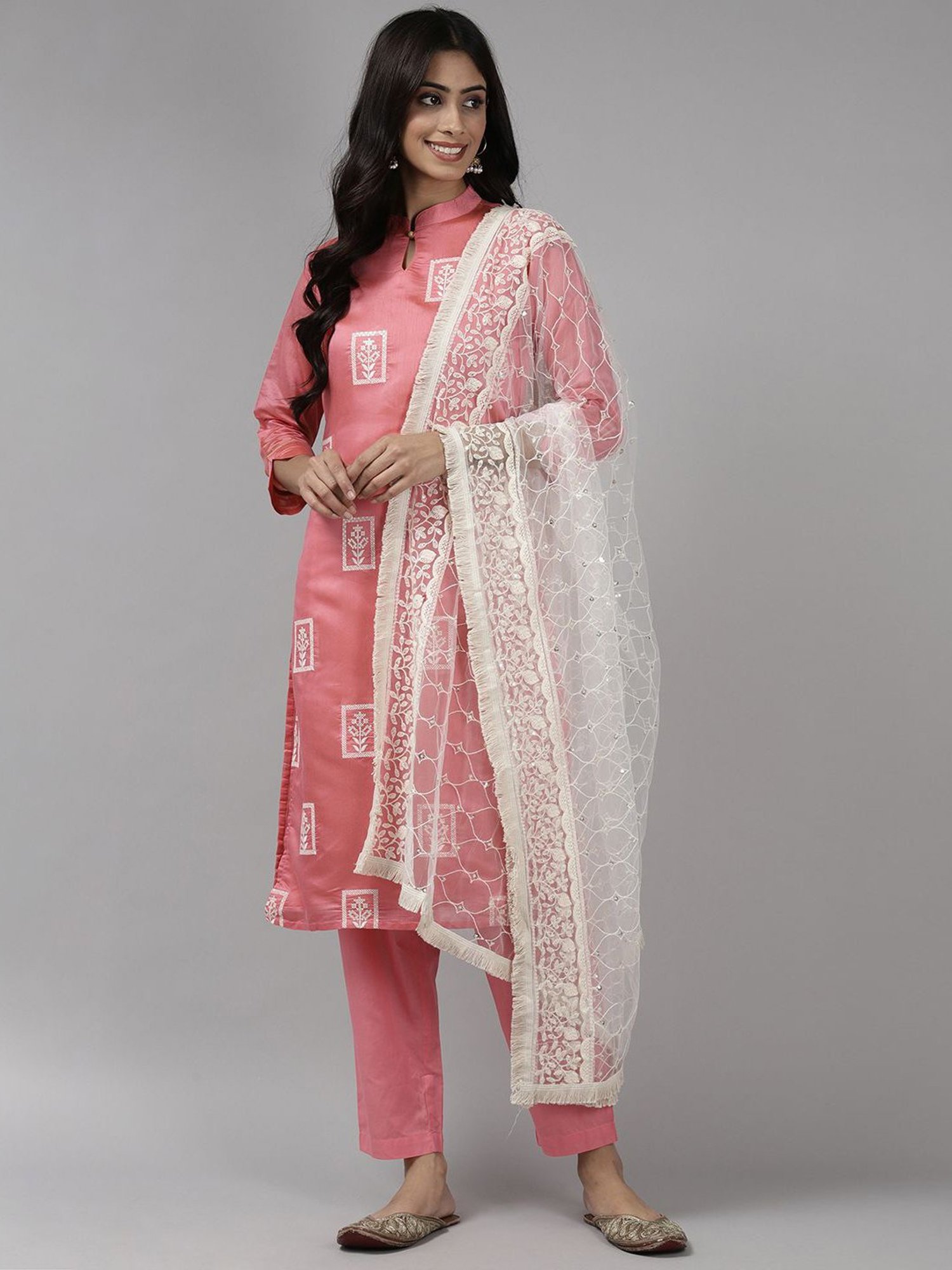 Indo Era White Embellished Dupatta