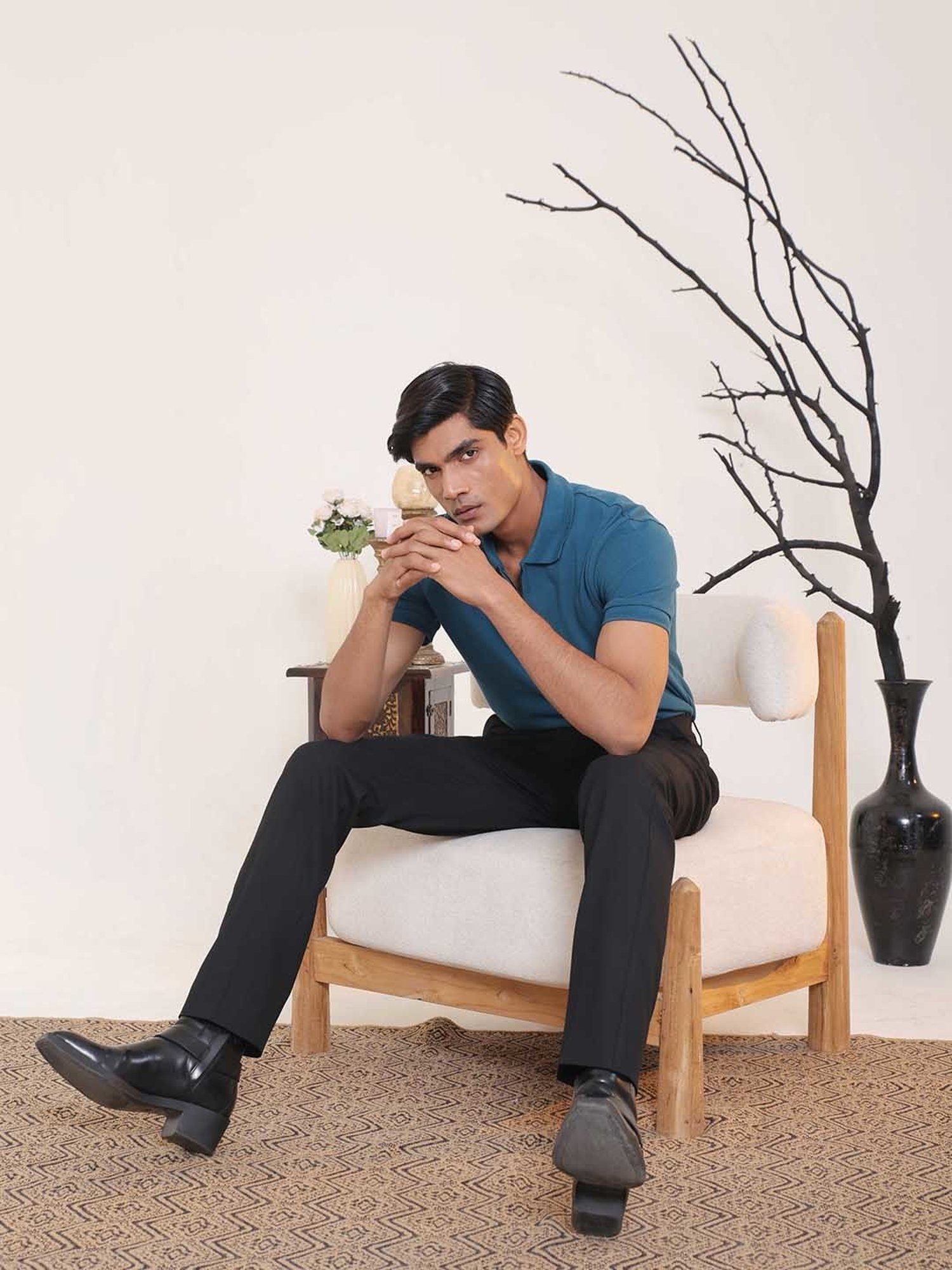 SUBTRACT Black Slim Fit Flat Front Trousers