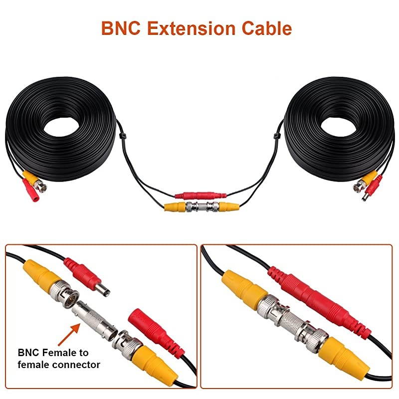 4x200ft BNC Cable All-in-One Siamese Video and Power Security Camera Cable Extension Wire Cord with 2 Female Connectors for All Max 5MP HD CCTV DVR Surveillance System,200ft 4pack Cable, White