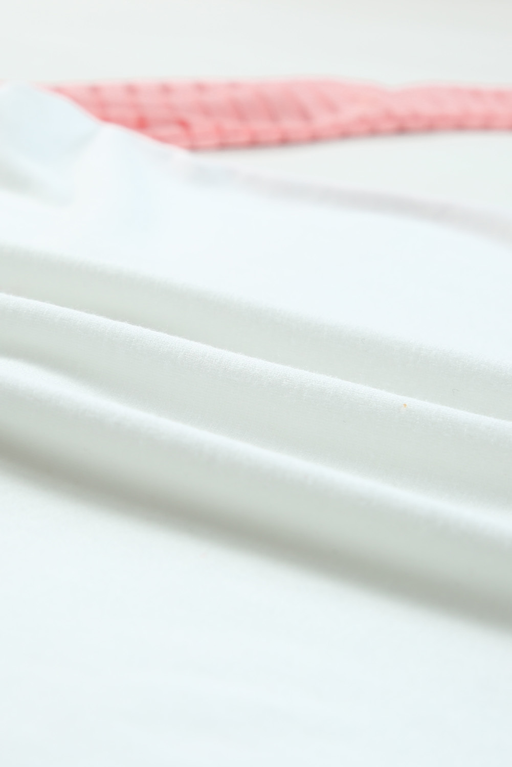 White and Pink V Neck Pullover Long Sleeve Shirt