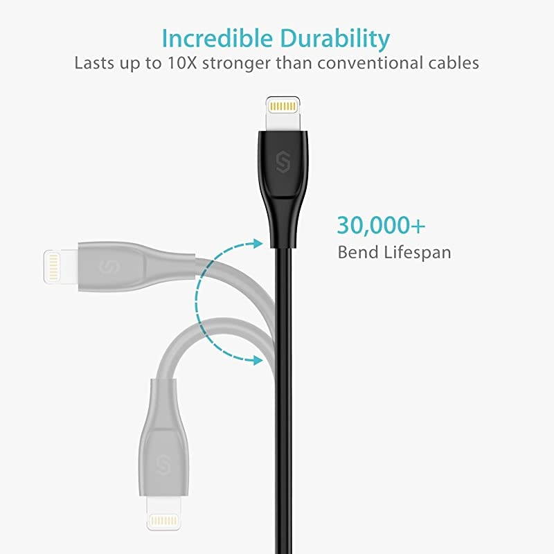 iPhone Charger Lightning Cable - 6ft [Apple Mfi Certified] Ultra-Durable Fast Charging & Syncing Apple Charger Cord for iPhone 11 XS Max XR X 8 Plus 7 Plus 6S 6 Plus Se 5, iPad iPod - Black