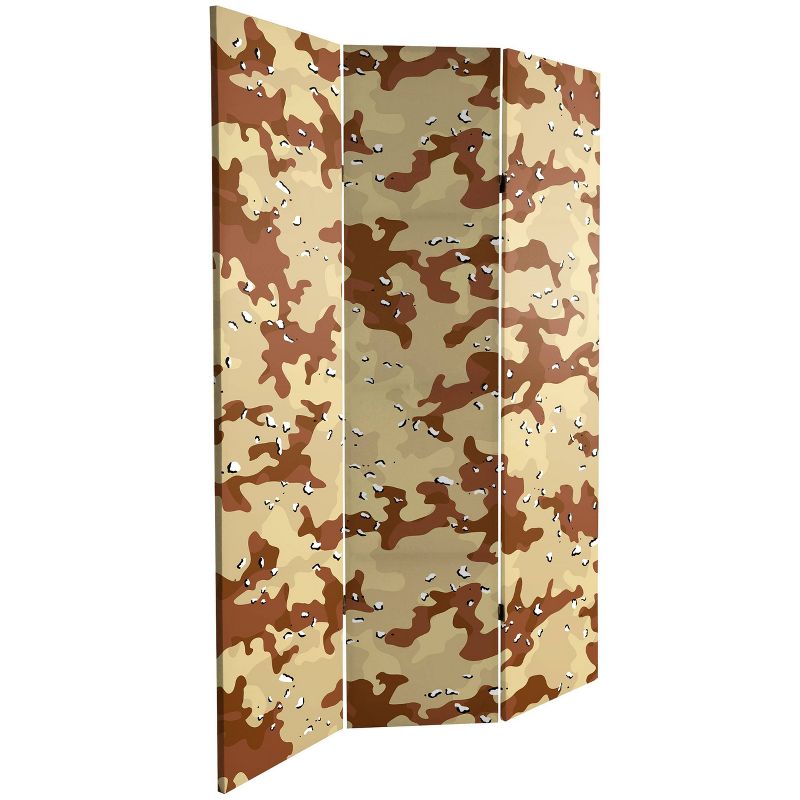 6" Double Sided Camouflage Canvas Room Divider Brown - Oriental Furniture