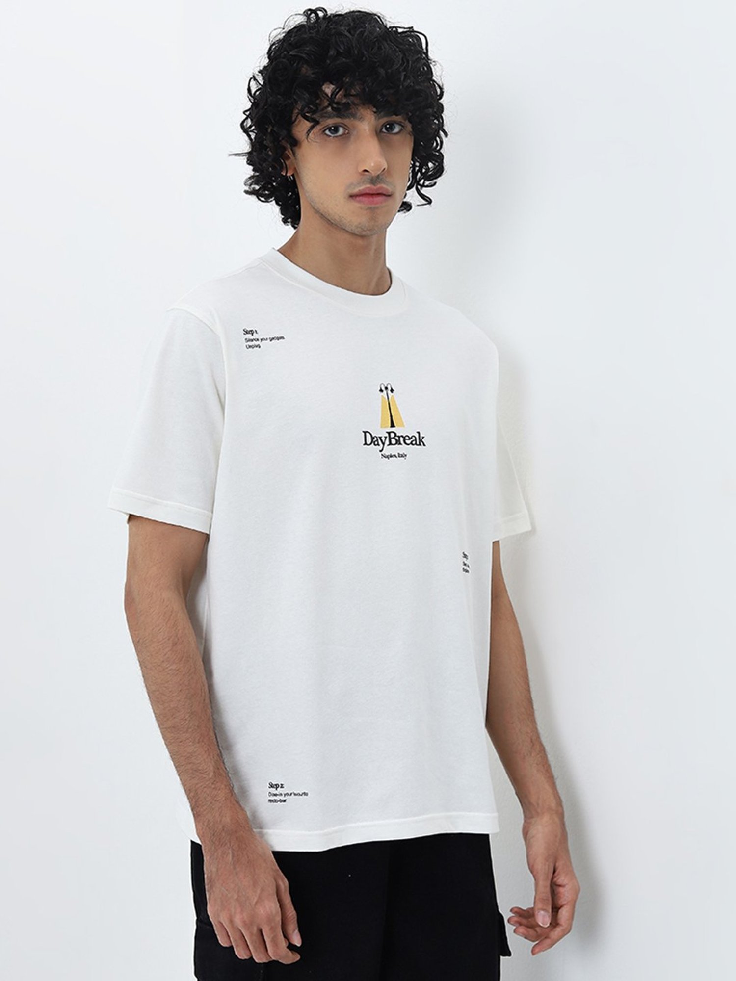 Nuon by Westside White Graphic Design Relaxed-Fit Cotton T-Shirt