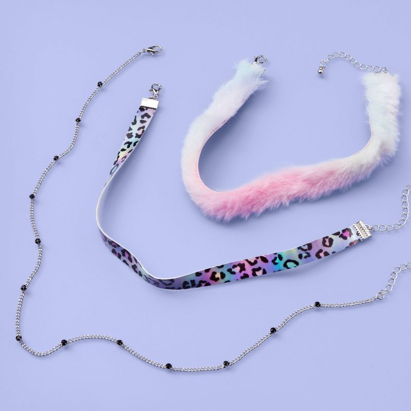 Girls' 3pk Faux Fur and Leopard Choker Necklace Set - More Than Magic™