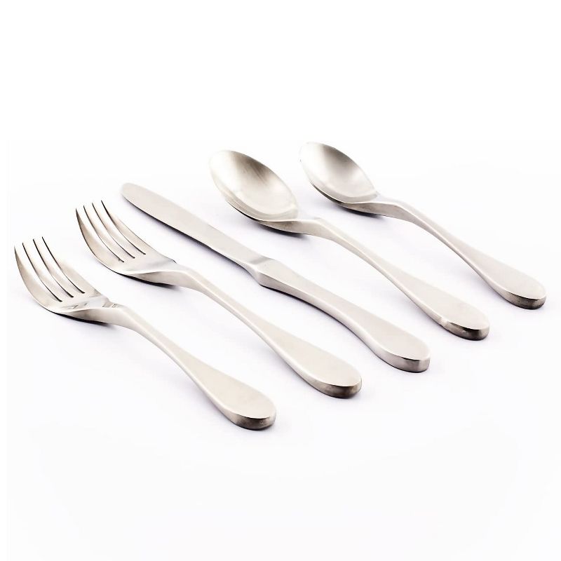 Knork 20 Piece 8mm Thick 18/10 Stainless Steel Dishwasher Safe Flatware Dining Serving Set with Forks, Spoons, and Knives, Brushed Matte Silver