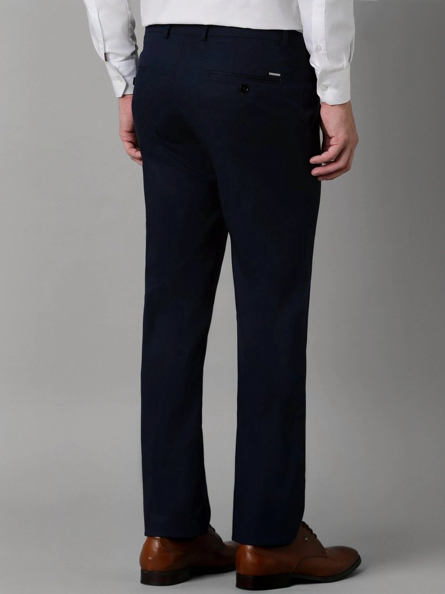 Louis Philippe Navy Cotton Slim Fit Trousers