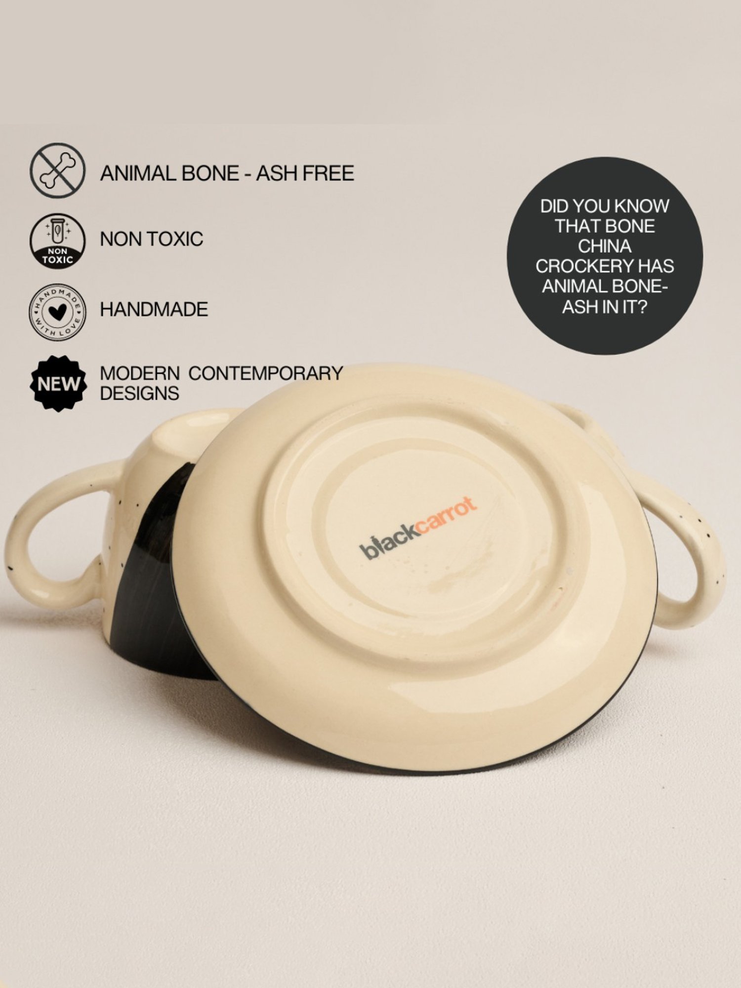 BlackCarrot Black & White Cup & Saucer Set of 2