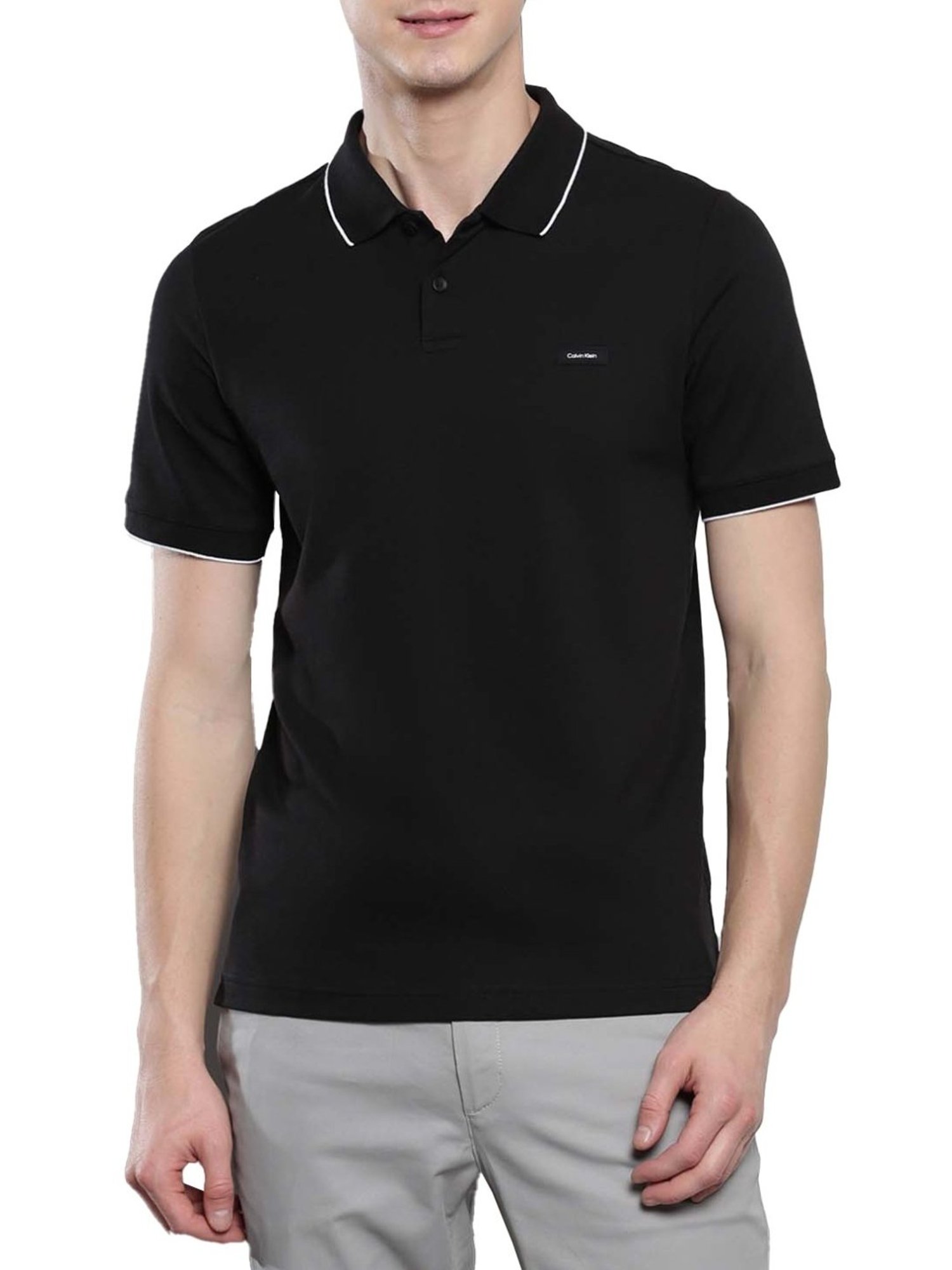 Calvin Klein Black Cotton Slim Fit Polo T-Shirt
