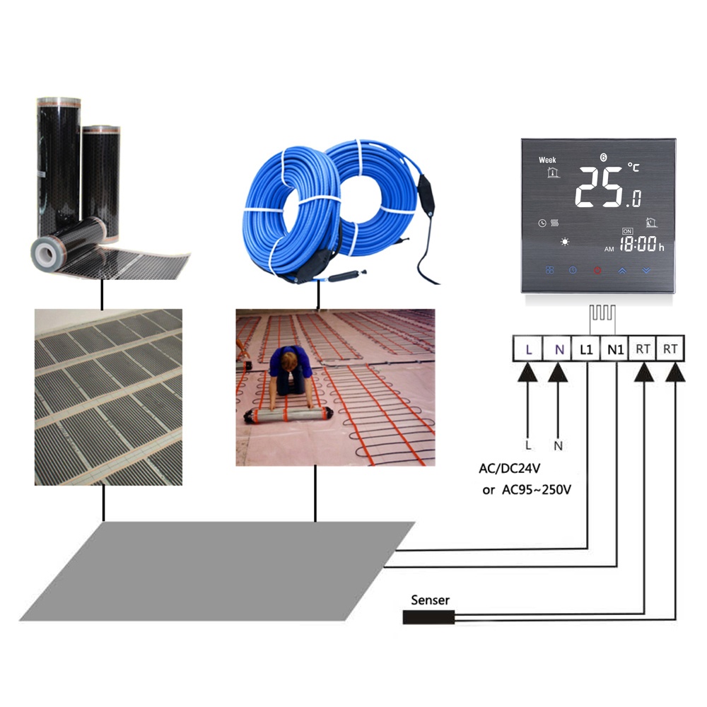 5A Water Heating Thermostat with Touchscreen LCD Display Weekly Programmable Energy Saving Temperature Controller