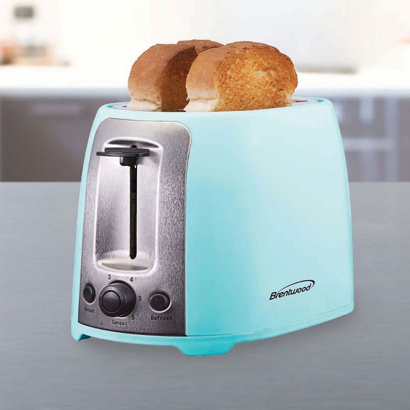 Brentwood TS-292BL 800 Watt 2 Slot 6 Setting Bread Slice Bagel Pastry Kitchen Toaster with Extra Wide Slots and Defrost, Blue