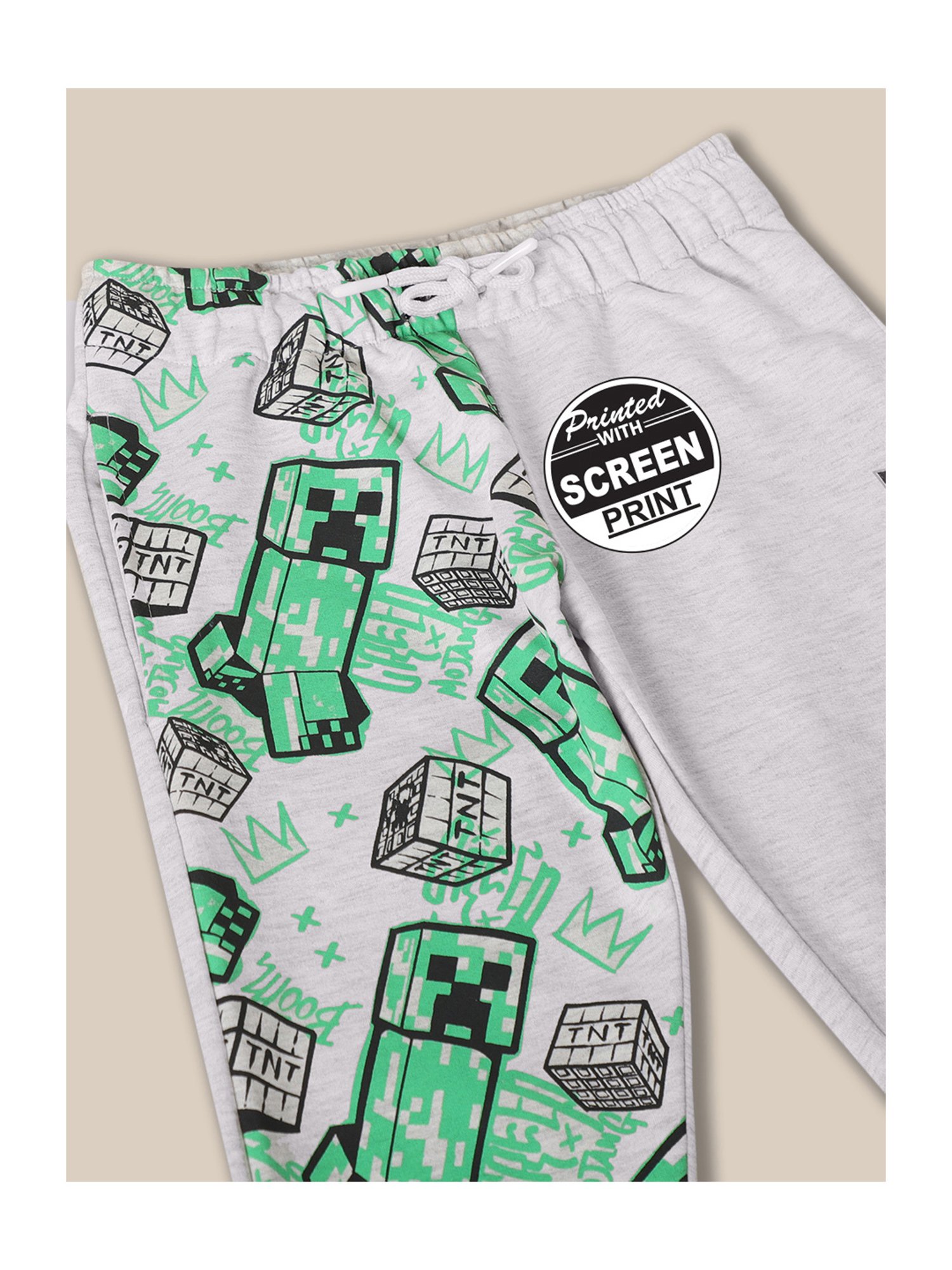 Kidsville Minecraft Printed Grey Joggers For Boys