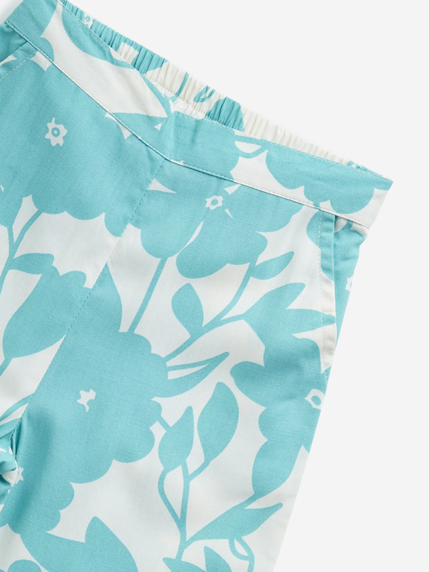 Utsa Kids by Westside Aqua Floral Print High-Rise Cotton Palazzos