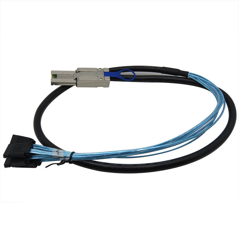 CableDeconn SFF-8088 TO 4 SATA 7Pin Mini SAS 26P TO 4SATA cable with latch Black Cable 2m