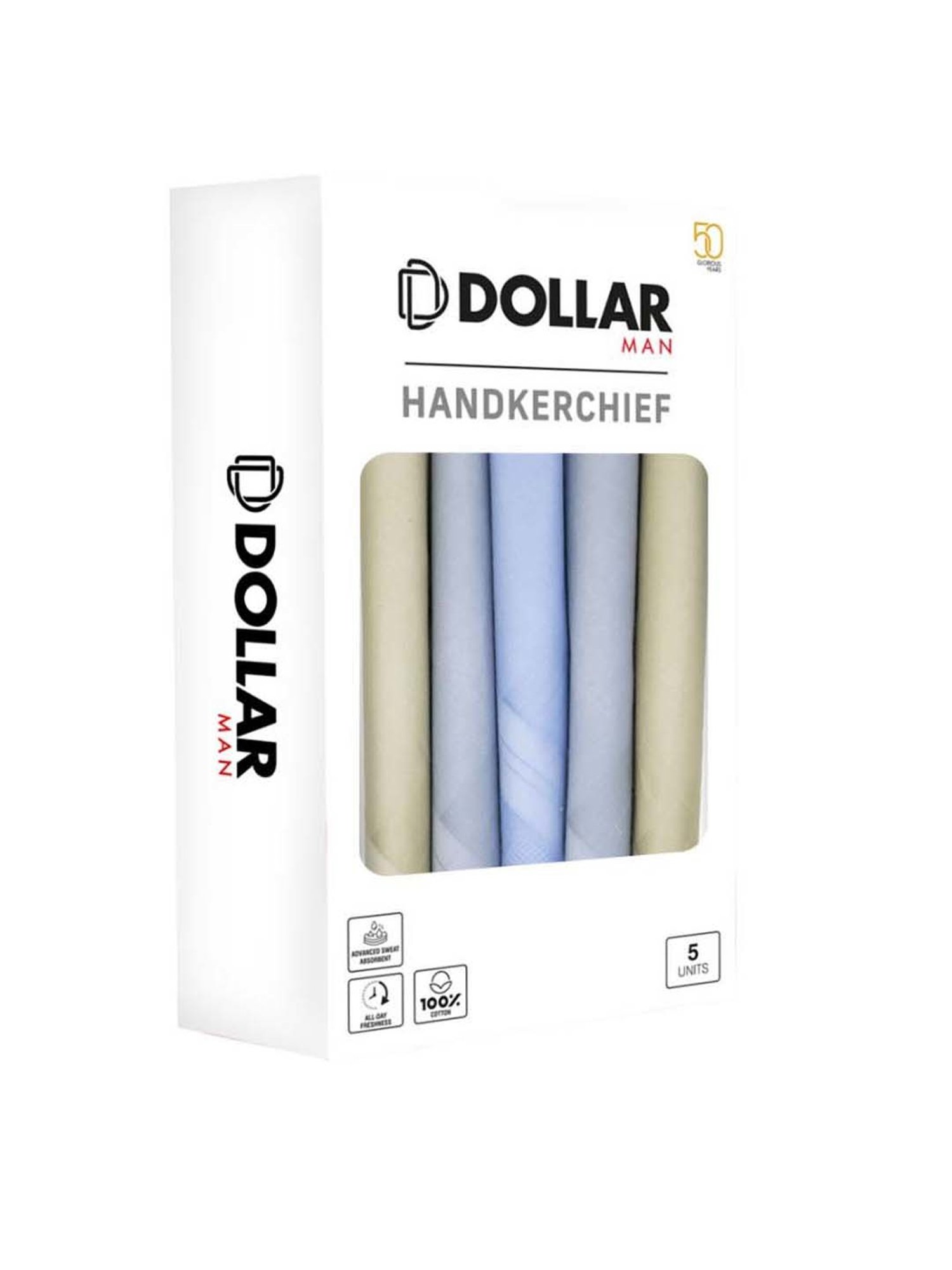 Dollar Multicolor Solid Handkerchiefs for Men - Pack of 5