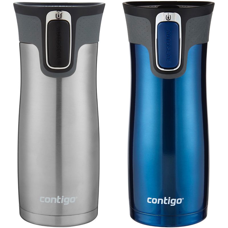 Contigo Autoseal West Loop 2.0 Travel Mug with Easy Clean Lid-2 Pack-Blue/Silver