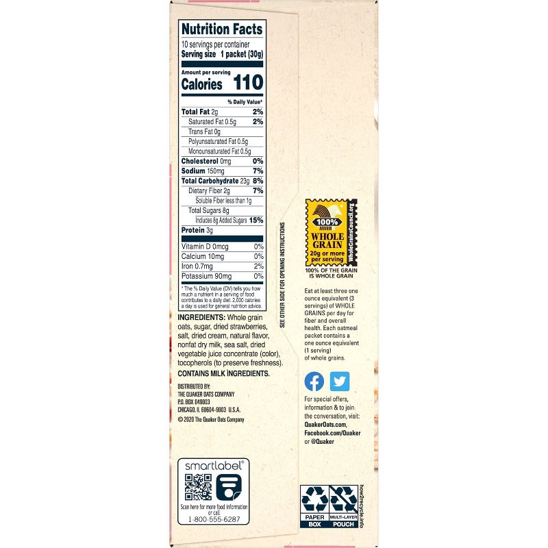 Quaker Strawberries & Cream Instant Oatmeal - 10ct