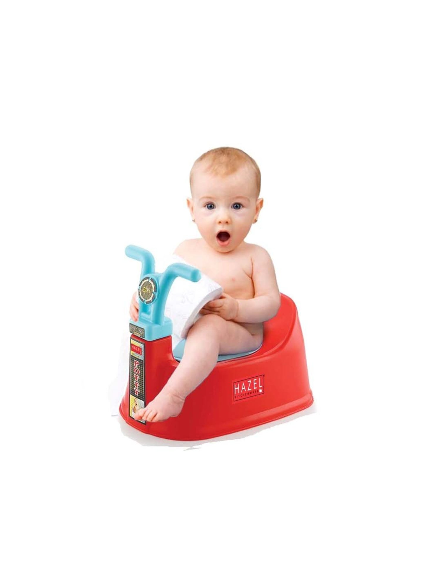 HAZEL Red & Blue Plastic Bike-Shaped Baby Toilet Chair With Closing Lid