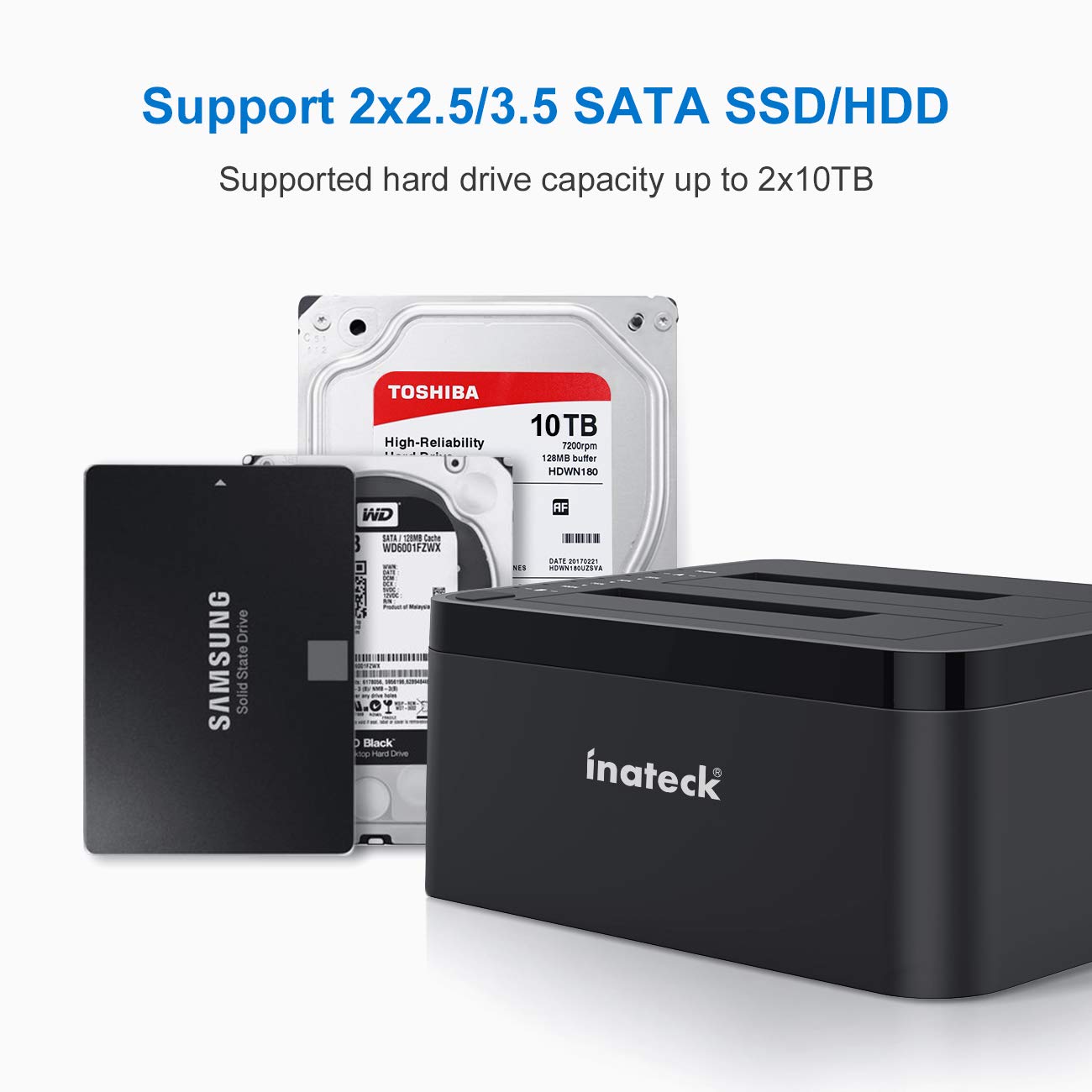 Inateck Type C SATA Hard Drive Docking Station, USB 3.0 SSD Docking Station,Dual Bay,FD2002C