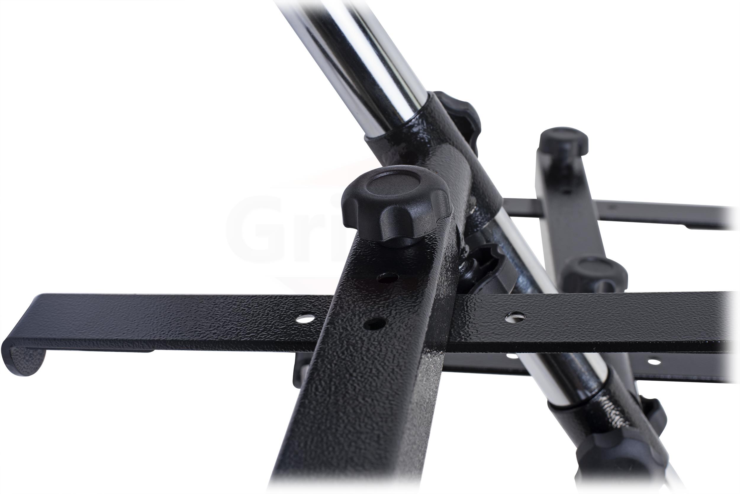 Double DJ Laptop Stand by FAT TOAD | 2 Tier PC Table Holder | Portable Computer Clamp Equipment Rack with Duel Mounts for Music Studio Mixers, Controllers, Monitors, CD Player & Disc Jockey Booth Gear