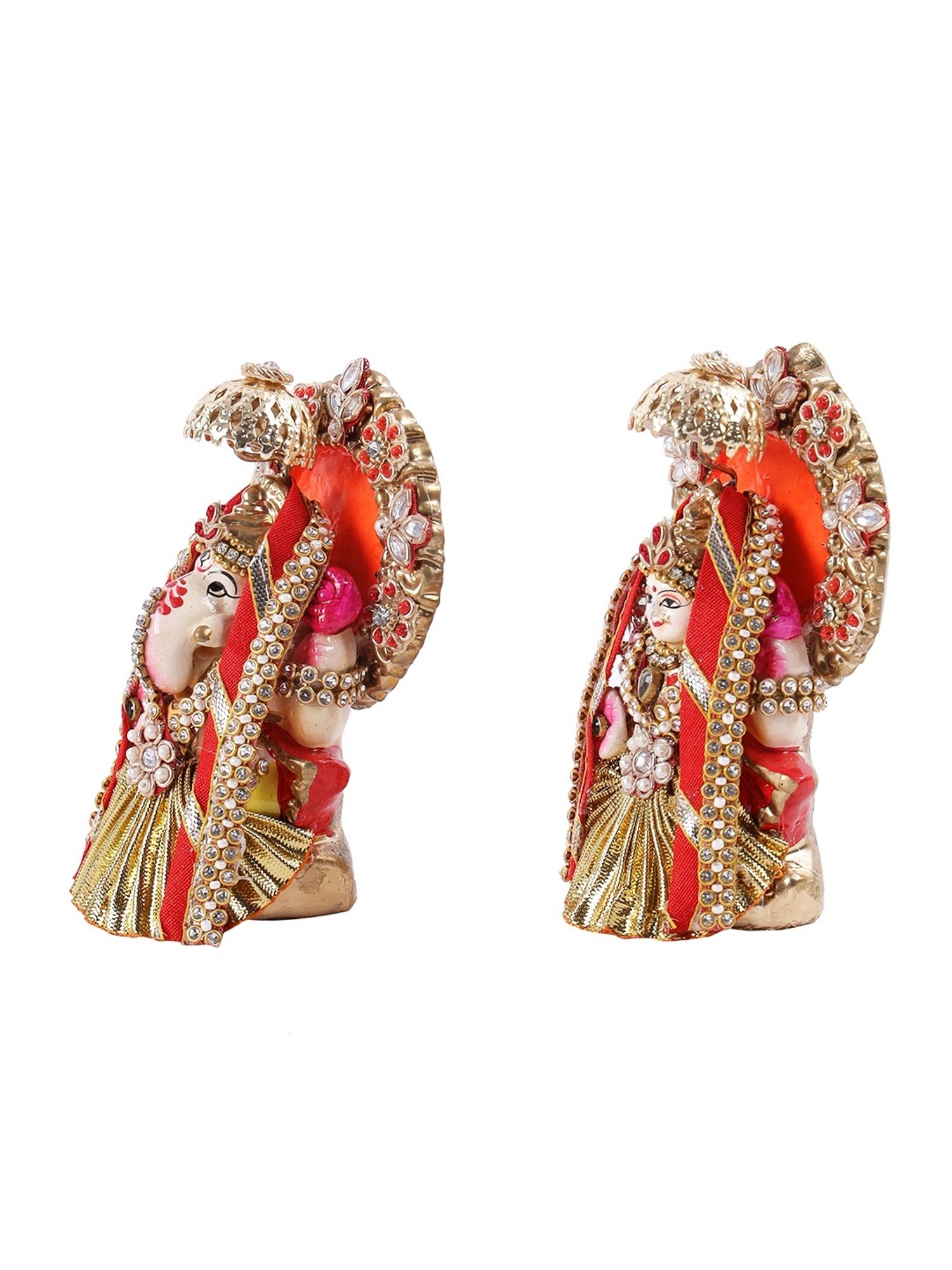 Aapno Rajasthan Solid Multicolor Terracotta Laxmi & Ganesh Idol - Set of 2