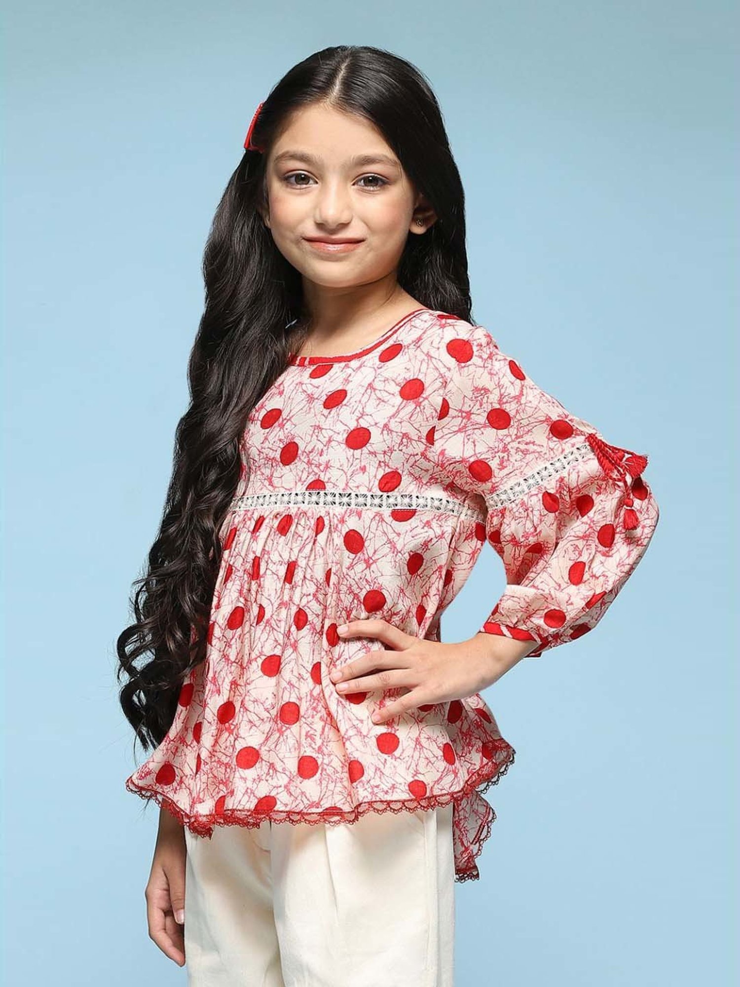 BIBA Girls Kids Off-White & Red Printed Top