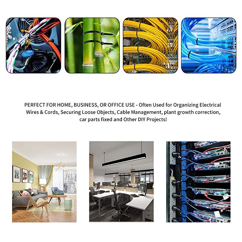 White Cable Zip Ties Premium Nylon Wire Management Ties 50 LB Tensile Strength 8 Inch White 1000 Pack