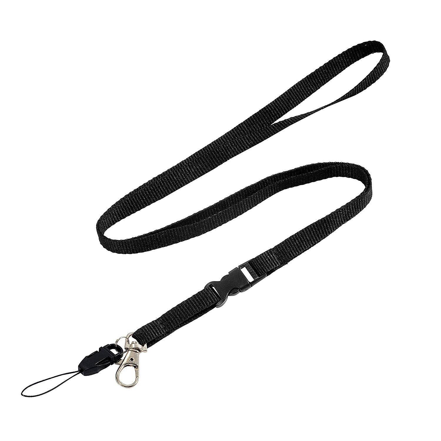 Wisdompro 10 Pack 22" Premium Polyester Neck Lanyard with J-Hook & Detachable Buckle For Cell Phones, iPods, USB, Keys and ID Name Tag Badge Holders - Black