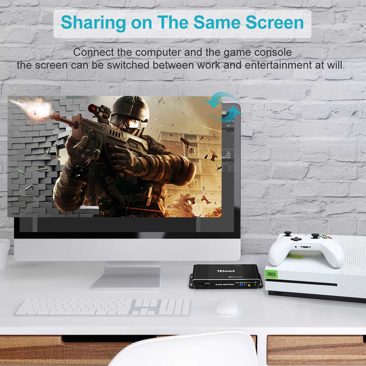 TESmart HDMI 2 input 1 output KVM Switch , support 4k @60hz  HDR 10 and Dolby Vision ,Complaint with HDCP 2.2, With USB2.0 and audio output interface