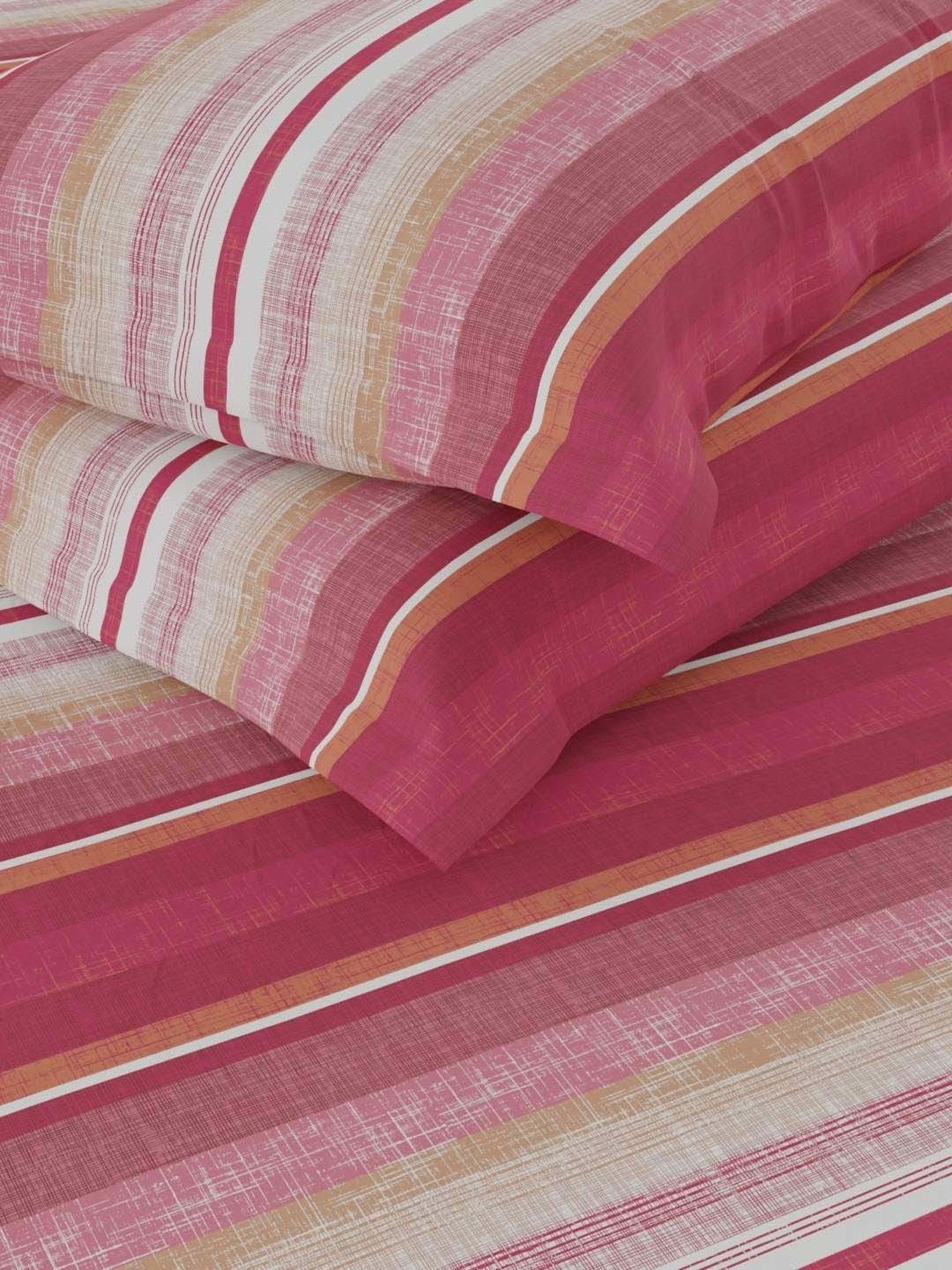 NAUTICA Ocean View Orange & Pink Cotton 160 TC King Fitted Bedsheet with 2 Pillow Cover