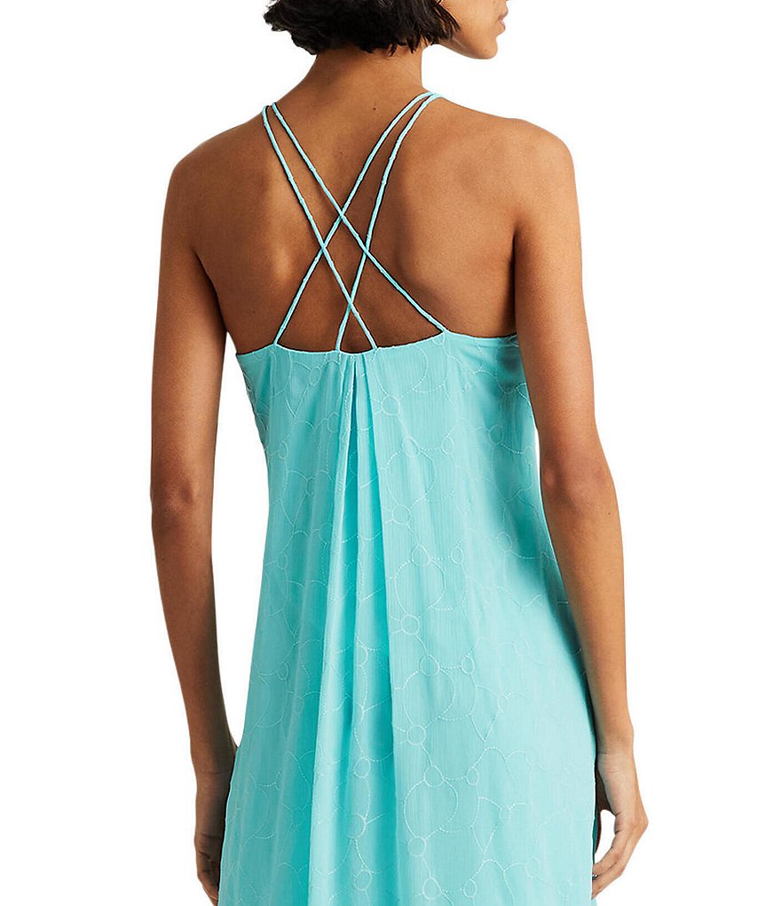 Lauren Ralph Lauren Halter Hi-Low Lined Back Pleat Swing Dress