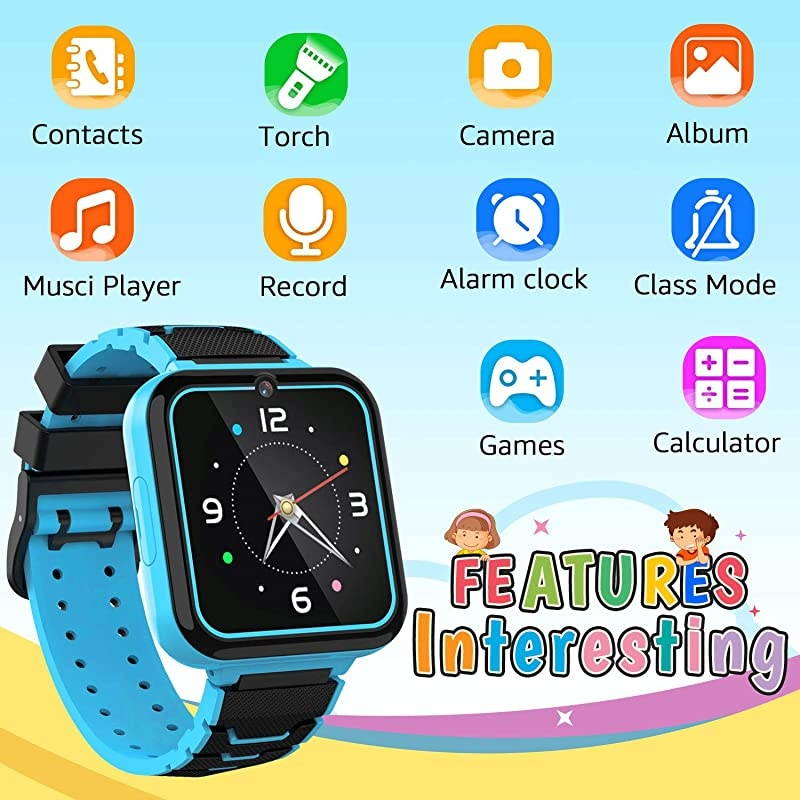 Watch for Kids Boys Girls 157 HD Touch Screen 7 Puzzle Game Music Player watch with Alarm Clock Recorder Torch for Children Birthday Learning Gifts Teen Students Blue