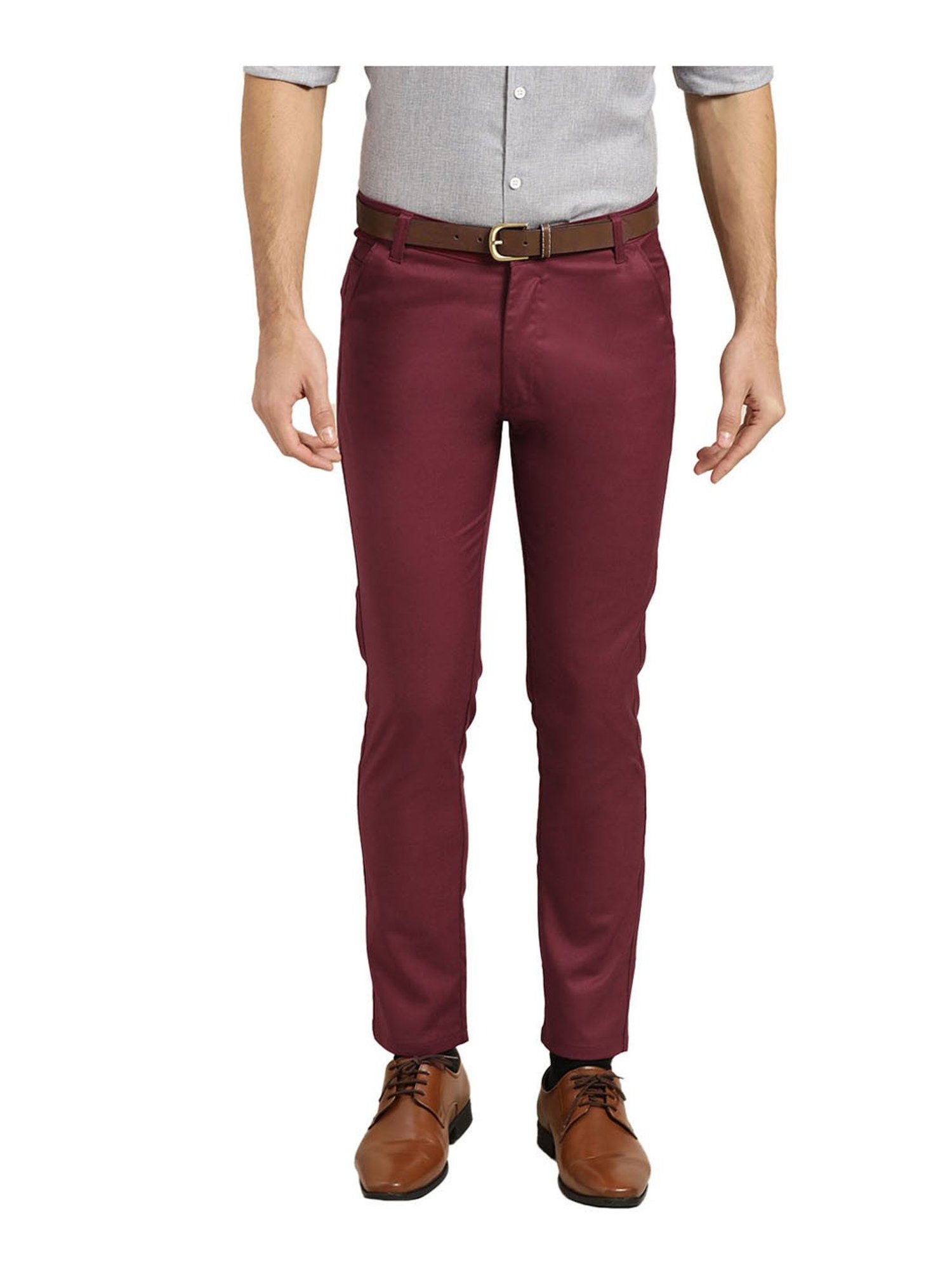 Sojanya Burgundy Regular Slim Fit Trousers