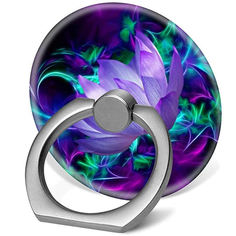 Degree Finger Stand Cell Phone Ring Holder Car Mount with Hook for SmartphonePurple Lotus Flower