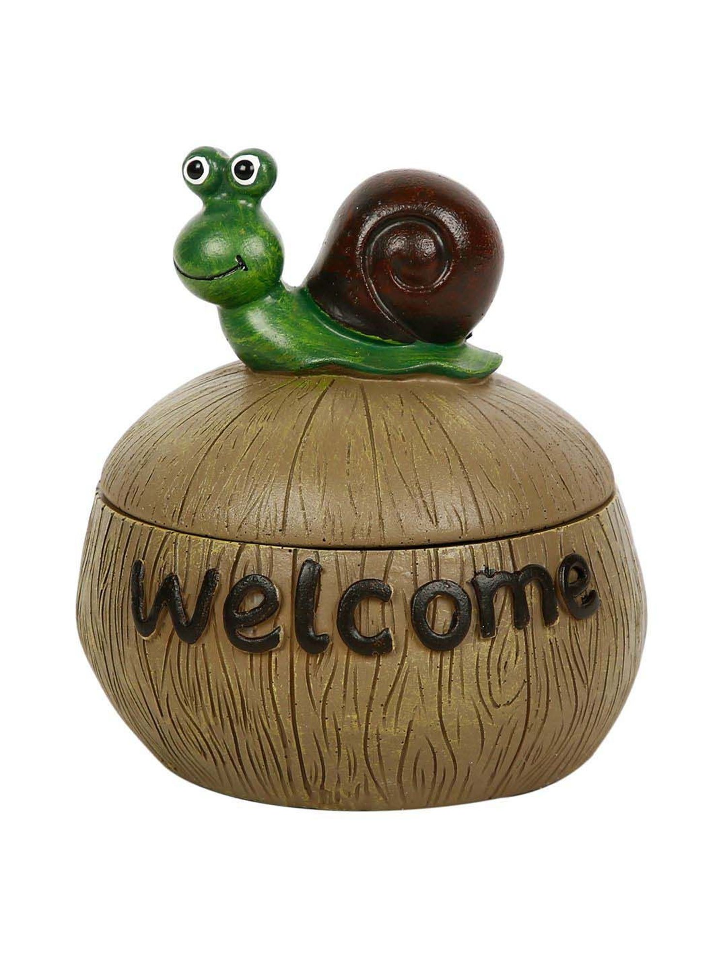Tayhaa Brown & Green Polyresin Snail Jar Showpiece