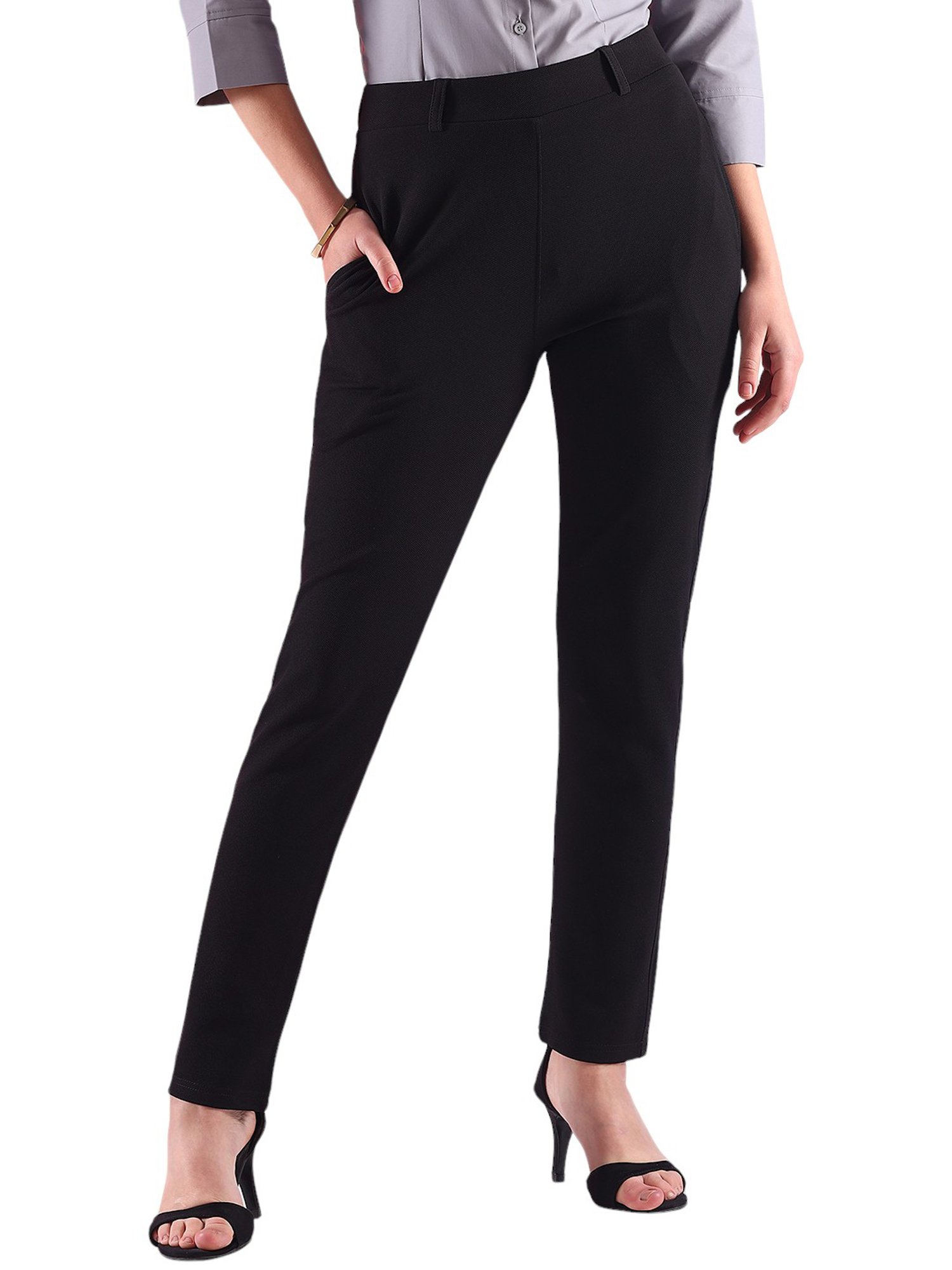 FITHUB Black Slim Fit High Rise Trousers