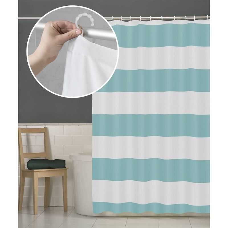 Smart Shower Curtains Porter Stripe Fabric With Attached Hooks Blue - Maytex