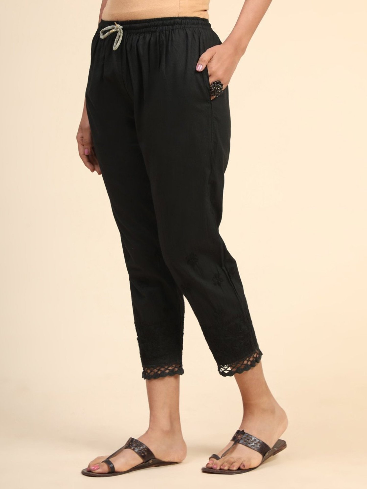 House Of Kari HOK Chikankari Cotton Pant Trouser Black