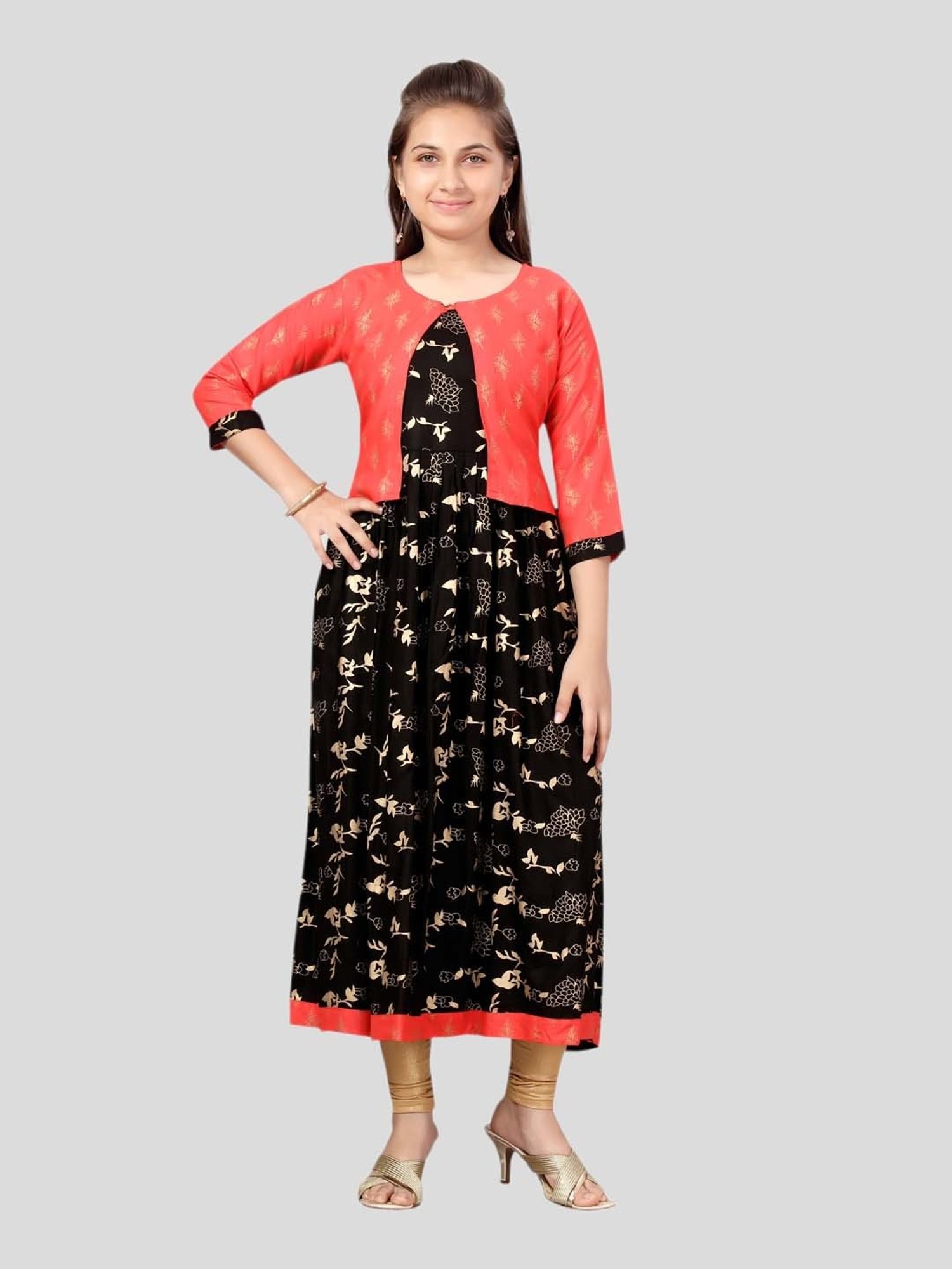 Aarika Kids Red & Black Cotton Printed Kurti