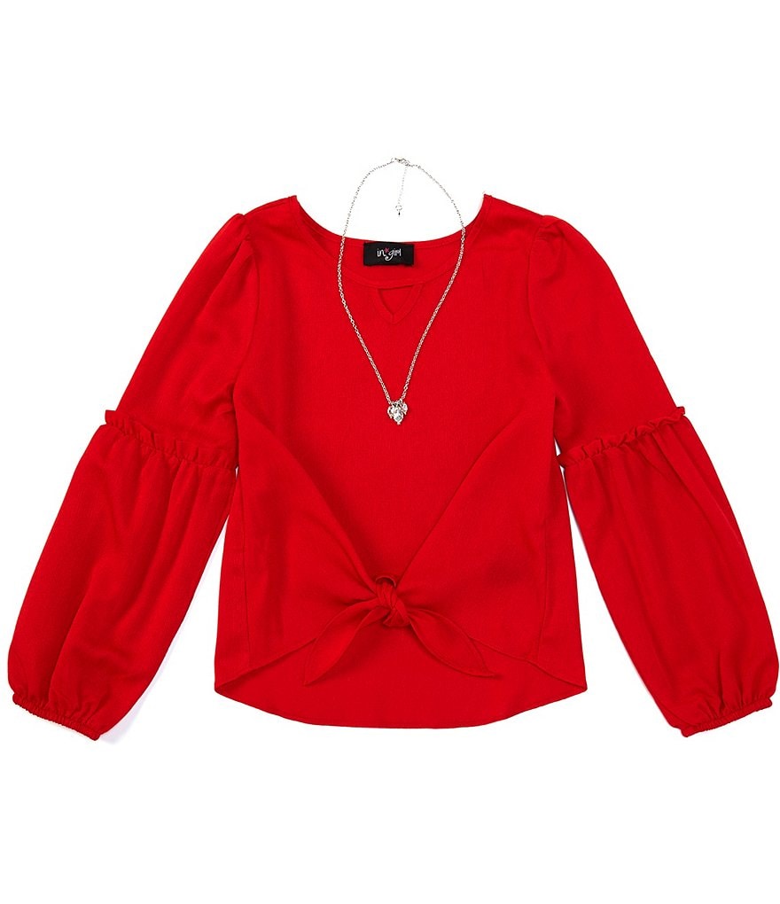 I.N. Girl Big Girls 7-16 Blouson-Sleeve Tie-Front Top