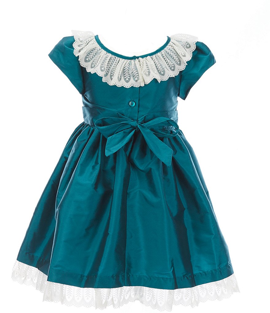 Rare Editions Little Girls 2T-6X Bow-Waist Satin/Jacquard-Stripe Hi-Low Ballgown