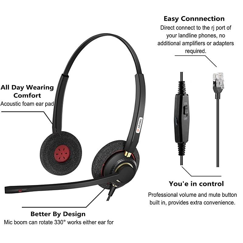 Phone Headset RJ9 with Noise Cancelling Mic Compatible with Polycom VVX311 VVX410 VVX411 VVX500 Mitel 5320e Avaya 1408 1416 5410 ShoreTel 230 420 480 NEC Landline Phones