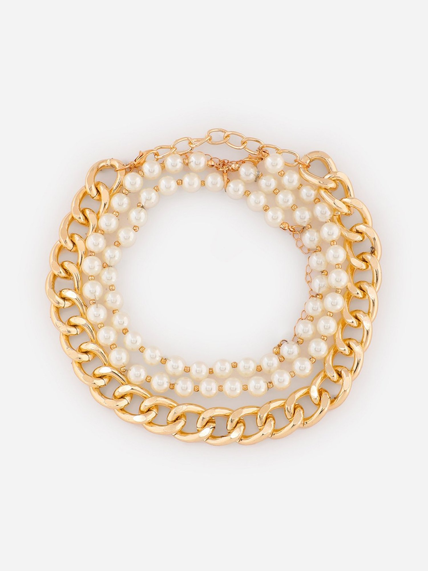 ToniQ White Pearl Gold-Plated Linked Chain Choker Necklace for Women