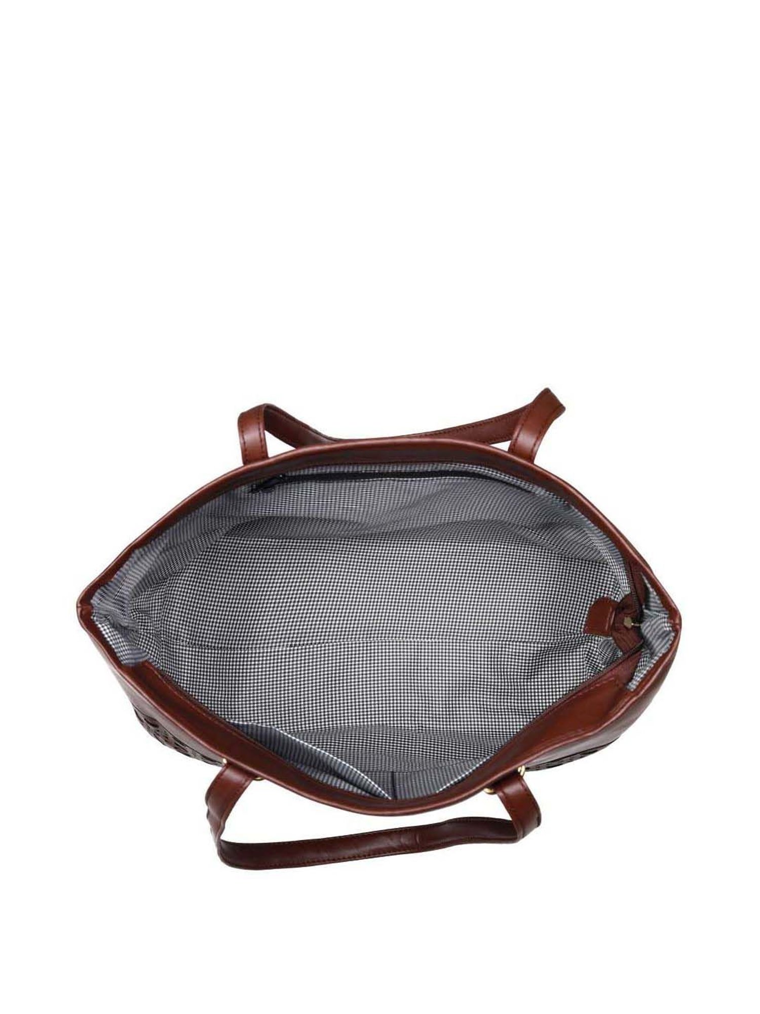 Toteteca Brown Cut Work Medium Tote Handbag