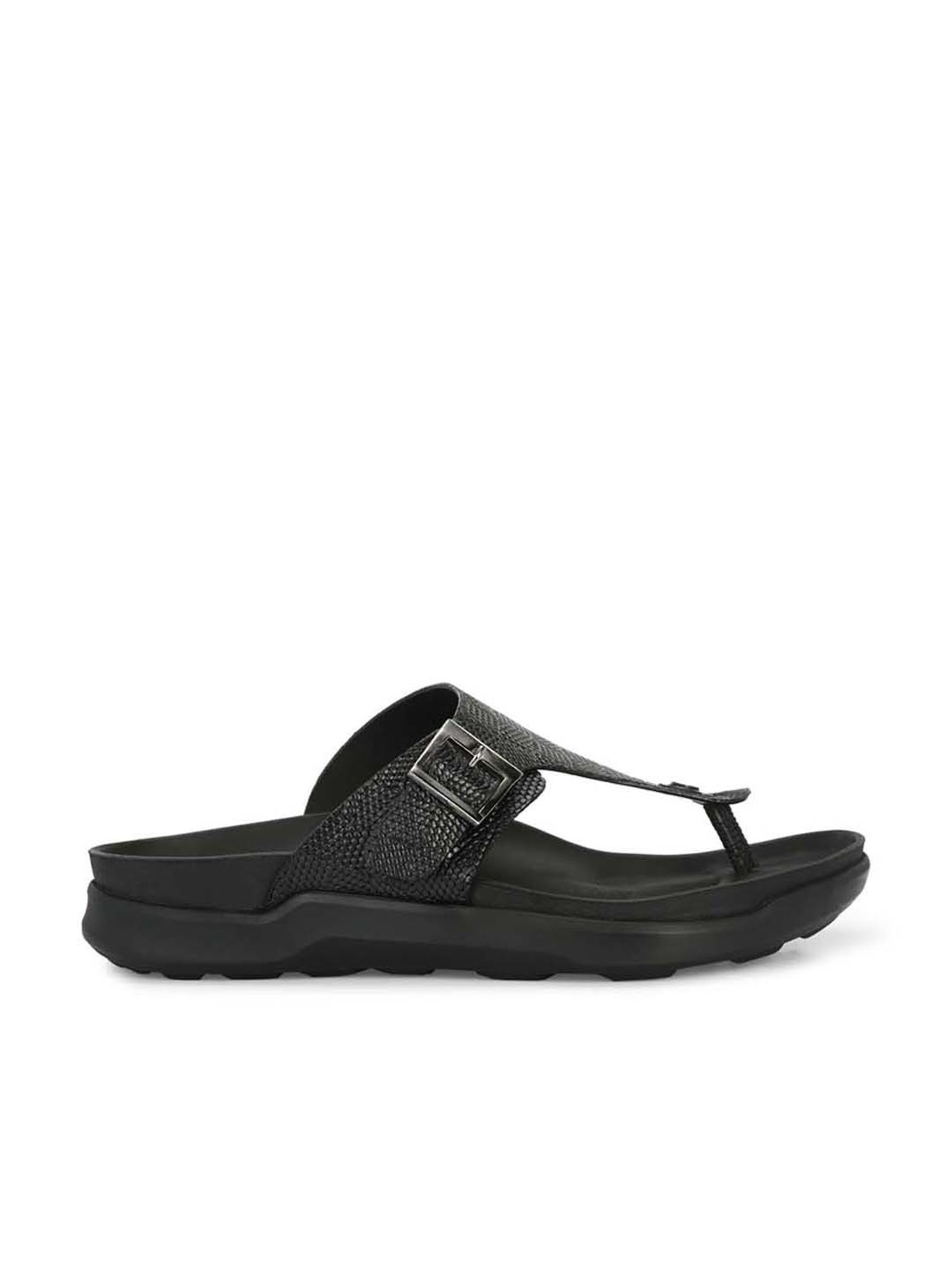 Hitz Men's Black T-Strap Sandals