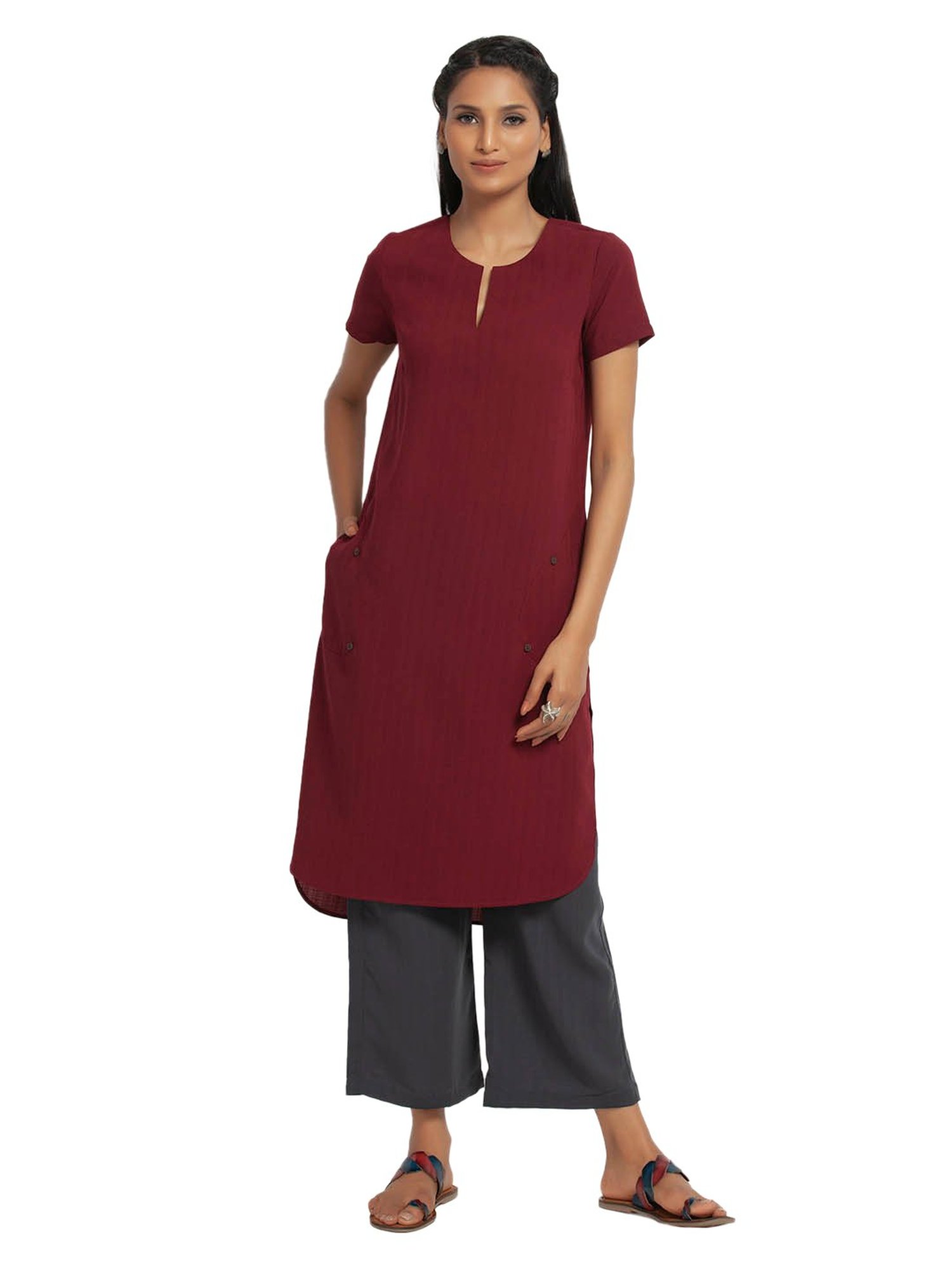 Office & You Maroon Straight Fit Kurta