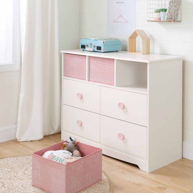 Sweet Piggy 4-Drawer Dresser with Baskets  White and Pink  - South Shore