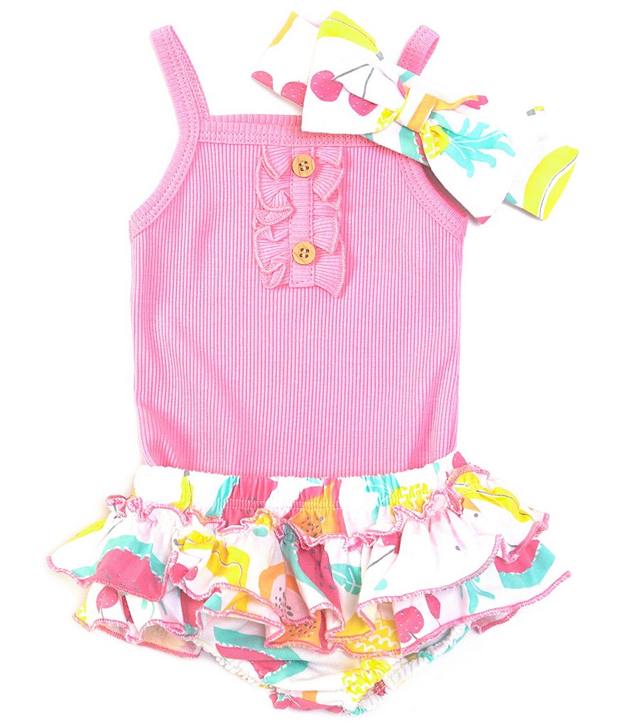 Baby Starters Baby Girls Newborn-9 Months Rib-Knit Bodysuit & Fruit Skirted Diaper Cover Set